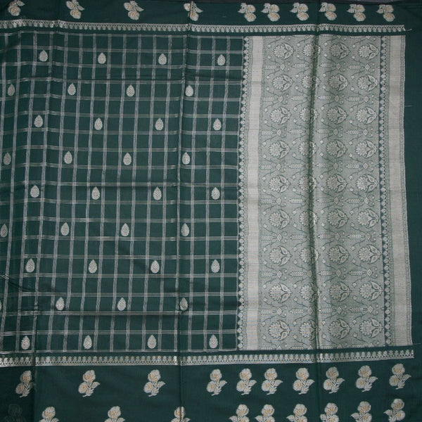 Semi Raw Silk Bottle Green Zari Worked Saree