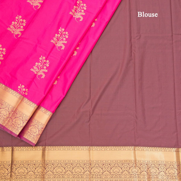 Semi Silk Hot Pink Floral Zari Worked Saree