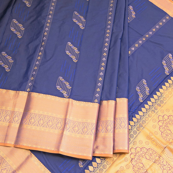 Semi Silk Ink Blue Zari Worked Saree