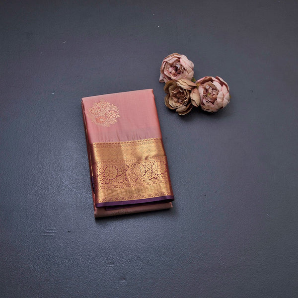 Semi Silk Peach Zari Worked Saree 02