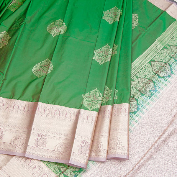 Semi Silk Green Zari Worked Saree 02