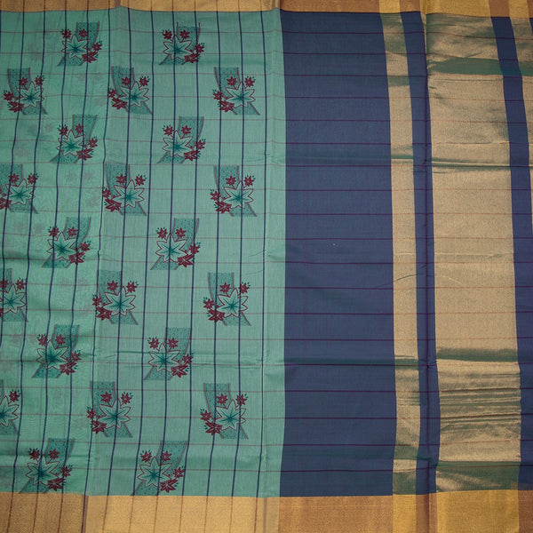 Poly Cotton Sage Green Printed Saree