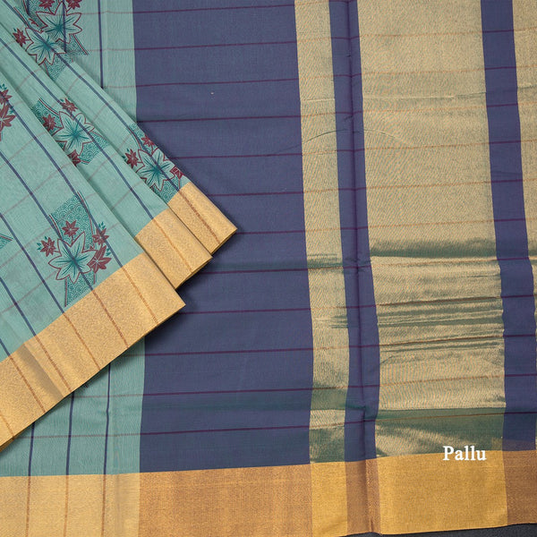 Poly Cotton Sage Green Printed Saree