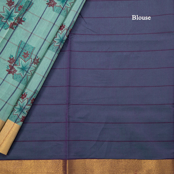 Poly Cotton Sage Green Printed Saree