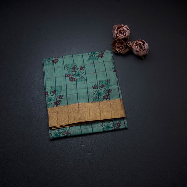 Poly Cotton Sage Green Printed Saree