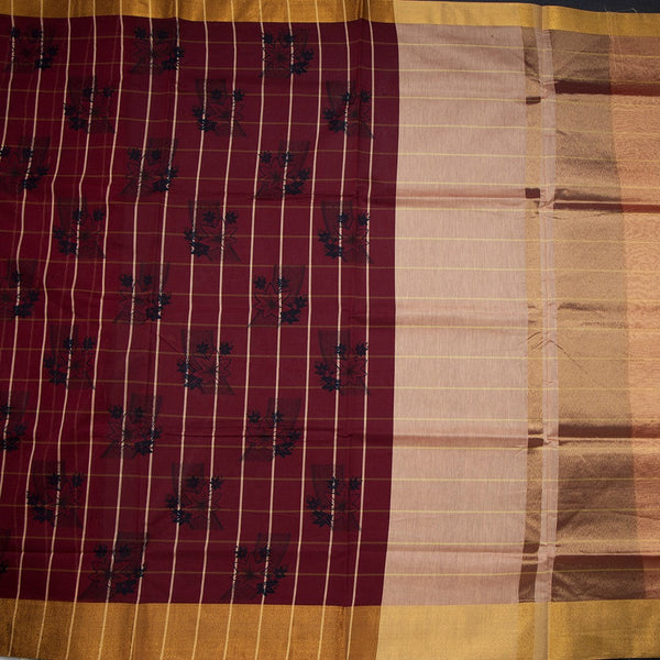 Poly Cotton Maroon Printed Saree