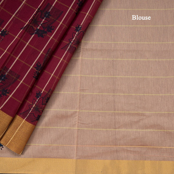 Poly Cotton Maroon Printed Saree