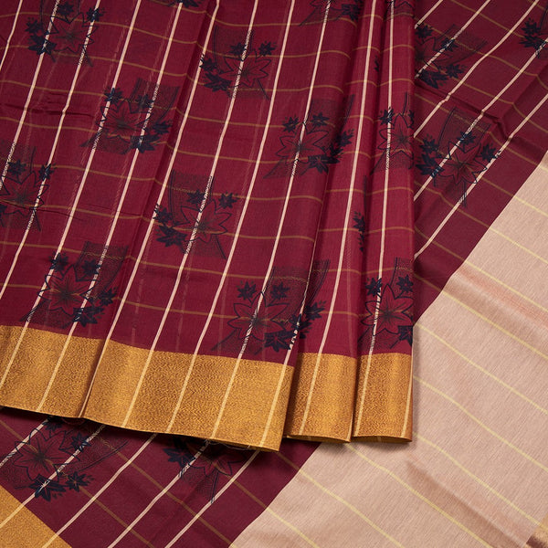 Poly Cotton Maroon Printed Saree