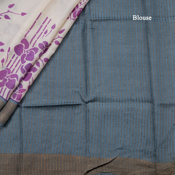 Pure Tussar Cream Floral Printed Saree 02