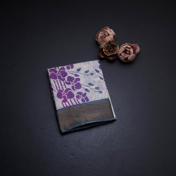 Pure Tussar Cream Floral Printed Saree 02