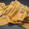Pure Tussar Yellow Floral Printed Saree