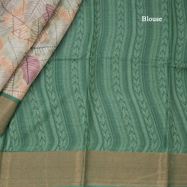 Pure Tussar Green Leaf Printed Saree