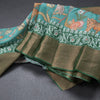 Pure Tussar Turquoise Printed Saree With Forest Design
