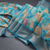 Pure Tussar Blue Leaf Printed Saree 02