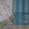 Pure Tussar Light Blue Printed Saree Fruit With Floral Design