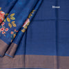 Pure Tussar Dark Blue Floral Printed Saree