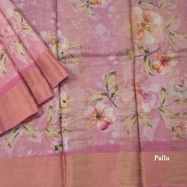 Pure Tussar Onion Pink Floral Printed Saree