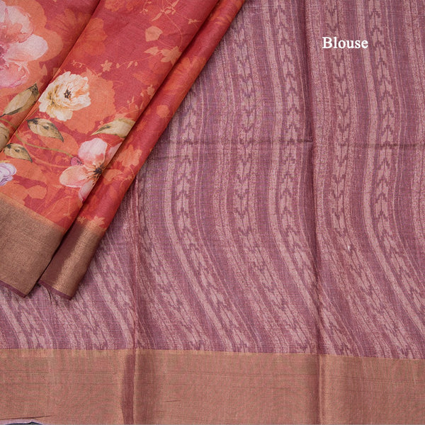 Pure Tussar Red Floral Printed Saree 02