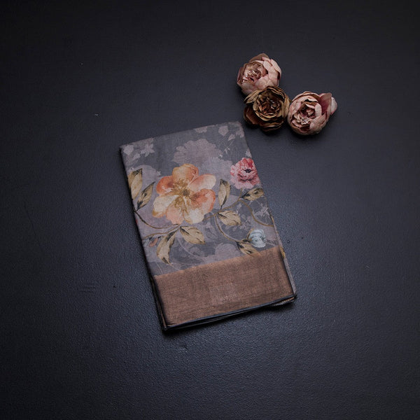 Pure Tussar Grey Floral Printed Saree 02