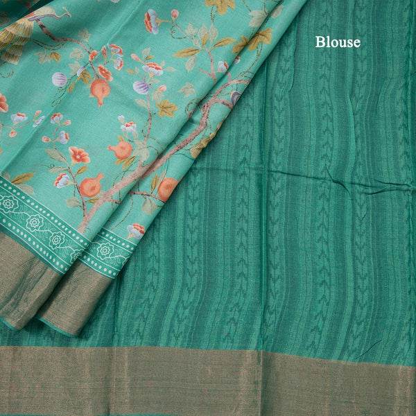 Pure Tussar Mint Green Floral Printed Saree