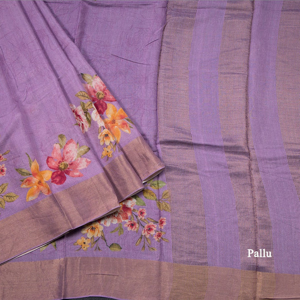 Pure Tussar Lavender Floral Printed Saree