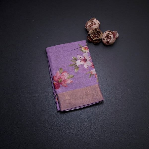 Pure Tussar Lavender Floral Printed Saree