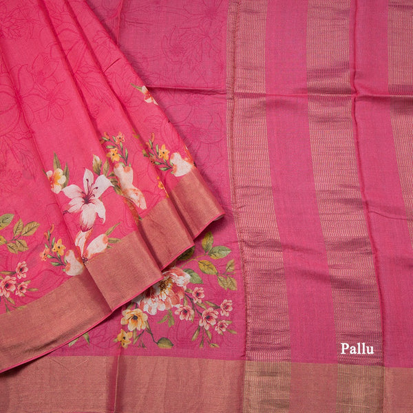 Pure Tussar Rose Pink Floral Printed Saree 02