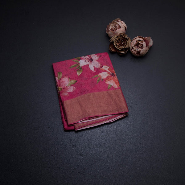 Pure Tussar Rose Pink Floral Printed Saree 02