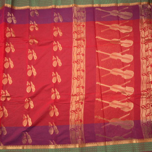 Silk Cotton Red Zari Worked Saree 02