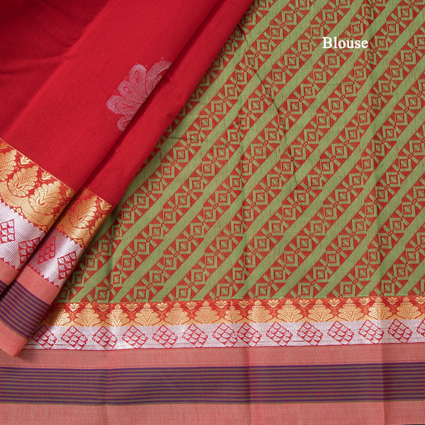 Silk Cotton Red Zari Worked Saree 03