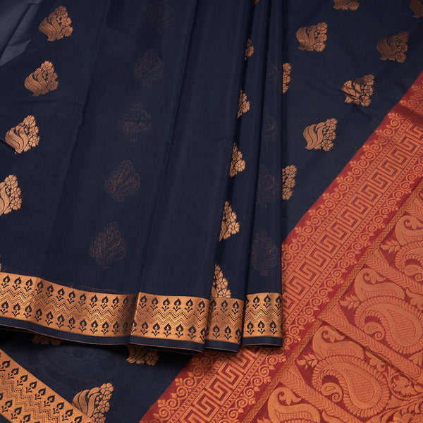 Silk Cotton Black Zari Worked Saree 07