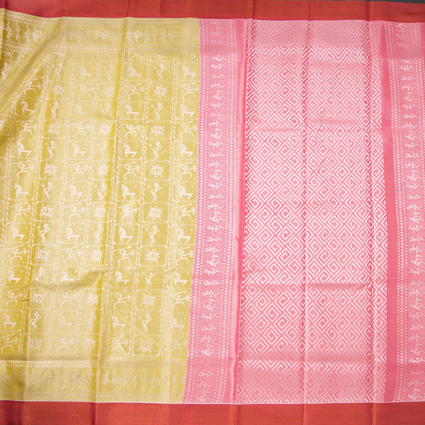 Silk Cotton Tissue Olive Green Saree