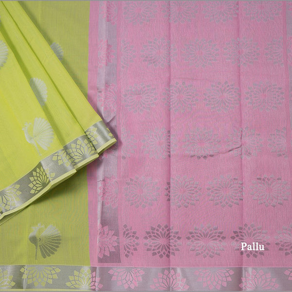 Silk Cotton Light Green Zari Worked Saree 02