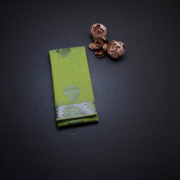 Silk Cotton Light Green Zari Worked Saree 02