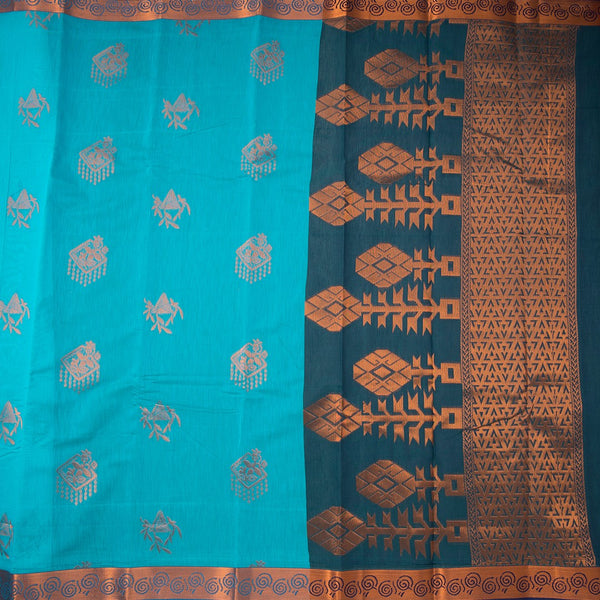 Silk Cotton Sky Blue Zari Worked Saree 04