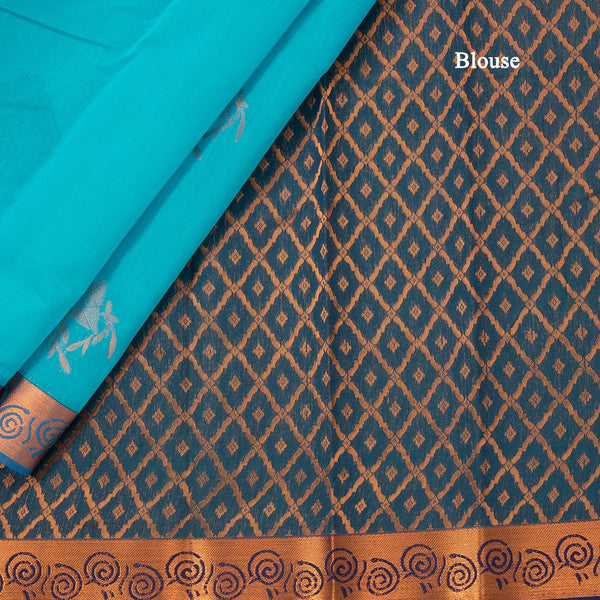 Silk Cotton Sky Blue Zari Worked Saree 04