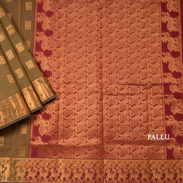 Silk Cotton Golden Brown Zari Worked Saree 03