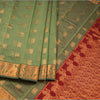 Silk Cotton Light Olive Green Zari Worked Saree