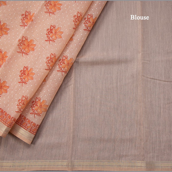 Chanderi Cotton Peach Printed Saree 04