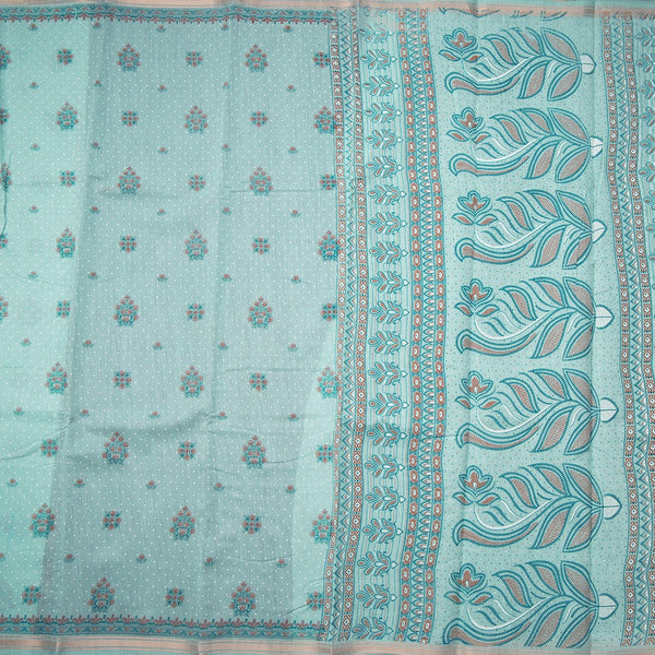 Chanderi Cotton Powder Blue Printed Saree