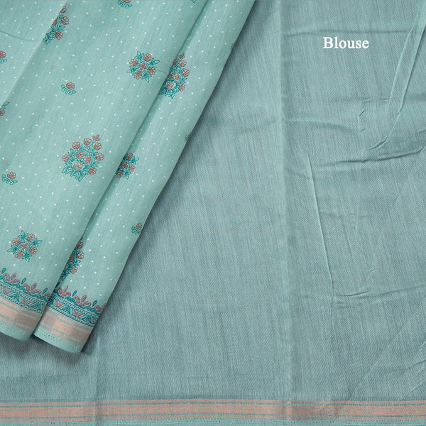 Chanderi Cotton Powder Blue Printed Saree