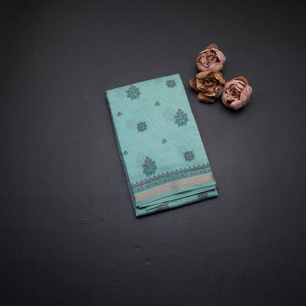Chanderi Cotton Powder Blue Printed Saree