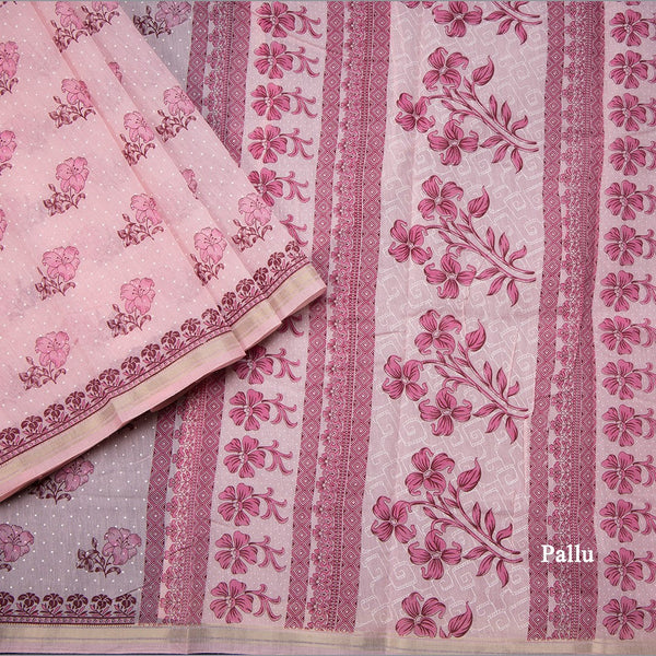 Chanderi Cotton Light Pink Printed Saree