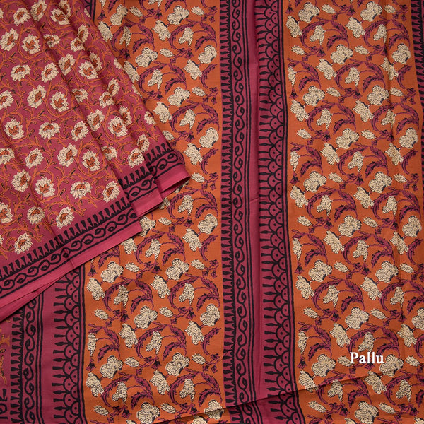 Chanderi Cotton Rose Pink Printed Saree