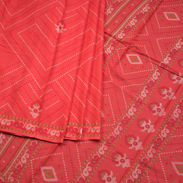 Chanderi Cotton Dark Peach Printed Saree
