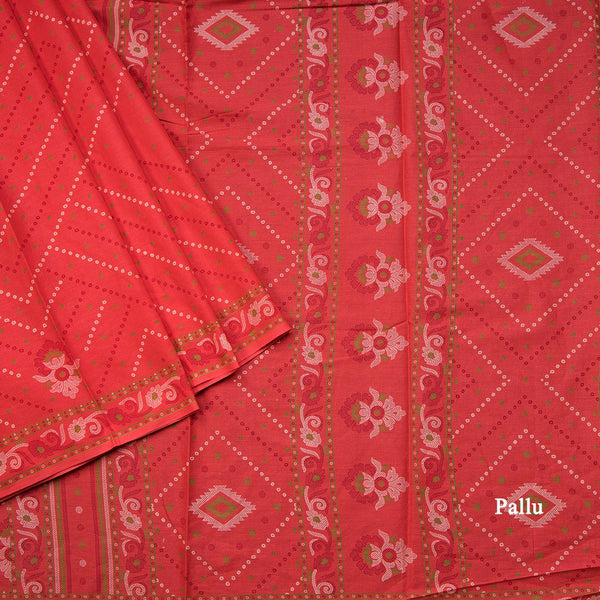 Chanderi Cotton Dark Peach Printed Saree