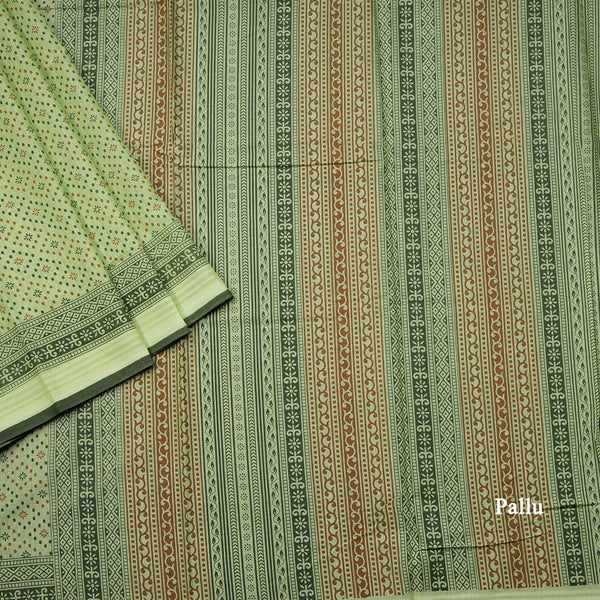 Chanderi Cotton Light Green Printed Saree