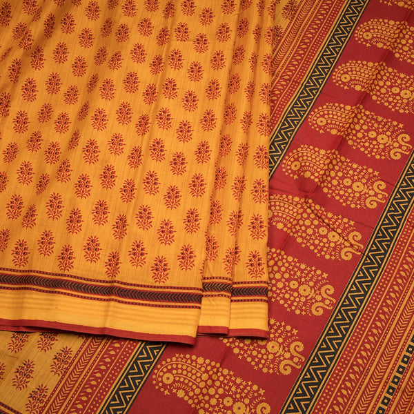 Chanderi Cotton Mango Yellow Printed Saree 02