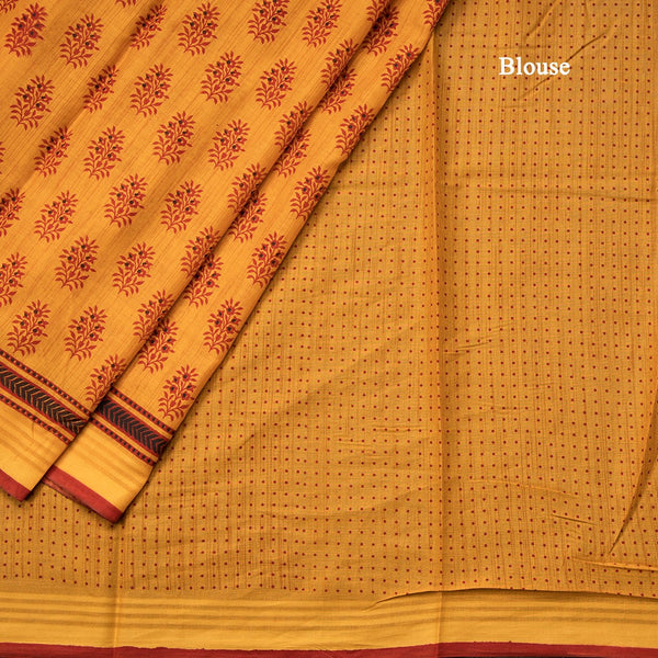 Chanderi Cotton Mango Yellow Printed Saree 02