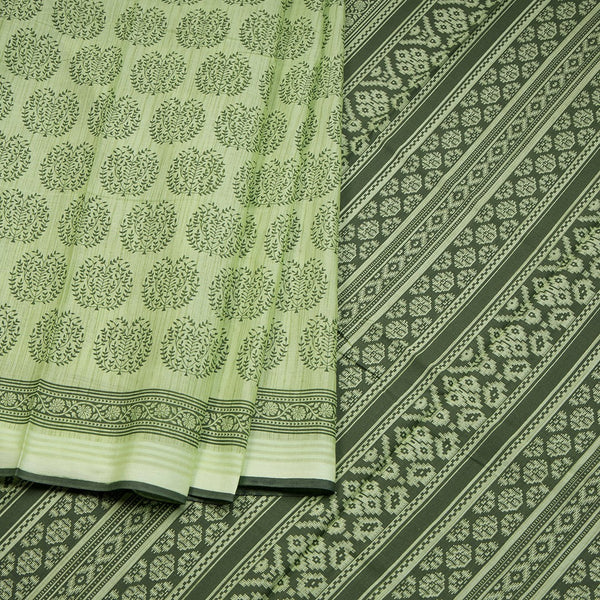 Chanderi Cotton Light Green Printed Saree 02